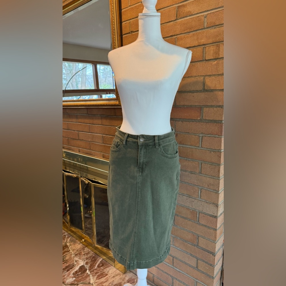 Olive Green Denim Skirt